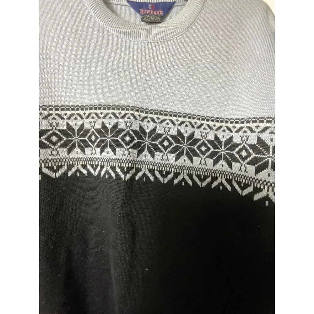 Vintage Herman's‎ Sweater Mens Large Wool Fair Isle Fisherman Chunky Knit Warm
